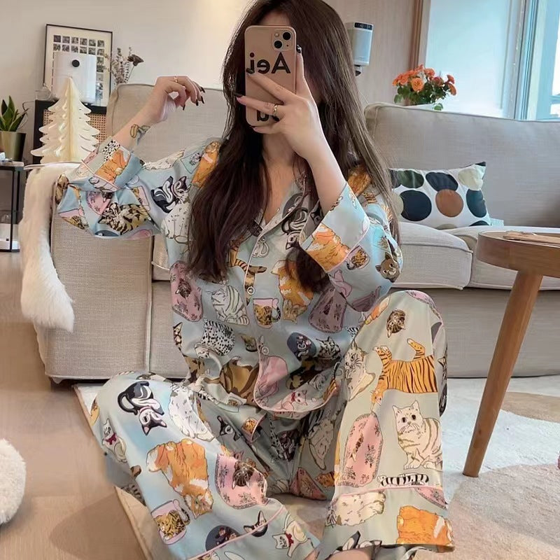Women's High-end Ice Silk Pajama Set-zoom-