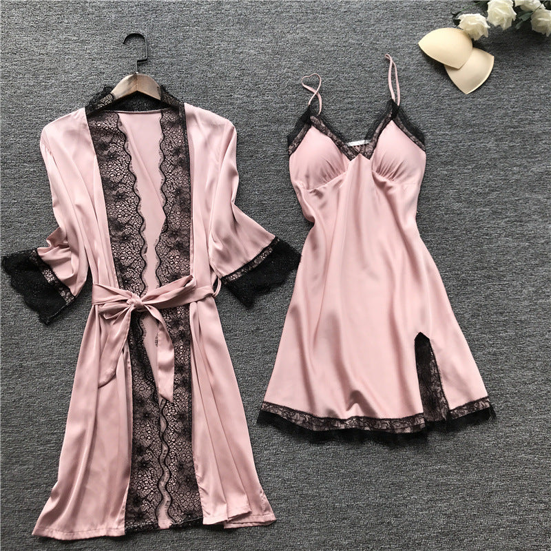 Silk pajama four piece set-zoom-