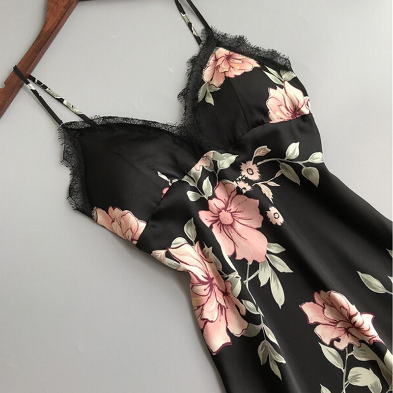 Robe Underwear women's night dress lace sleepwear Silk Satin-zoom-