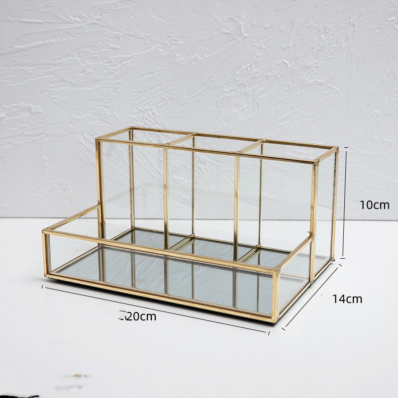 Glass Makeup Organizer Bathroom Cosmetic Organizer With Golden-zoom-