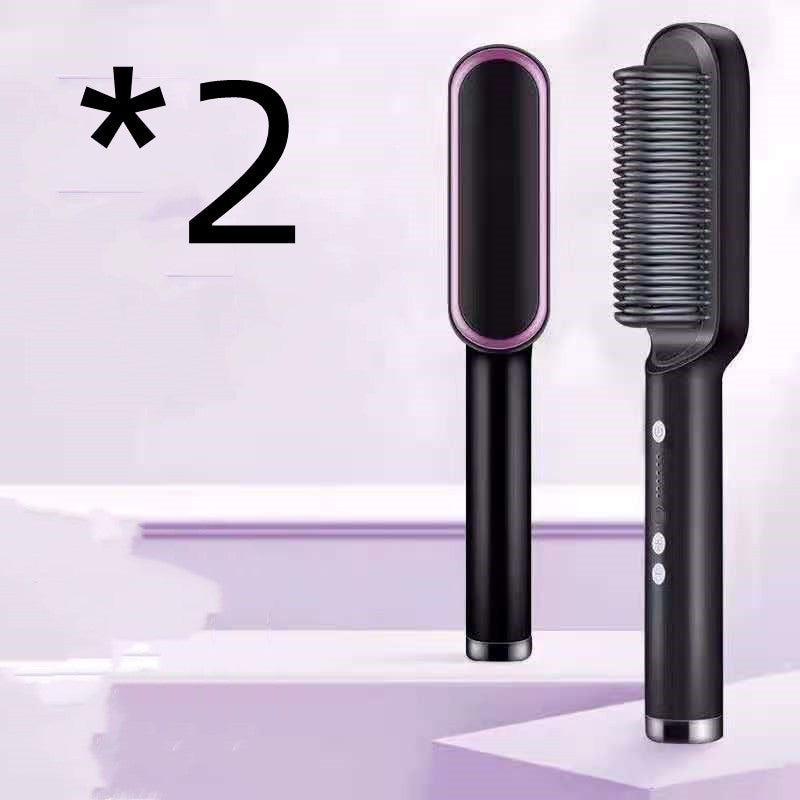 New 2 In 1 Hair Straightener Hot Comb Negative Ion Curling Tong Dual-purpose Electric Hair Brush-zoom-