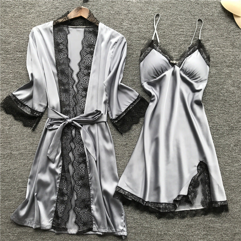Silk pajama four piece set-zoom-