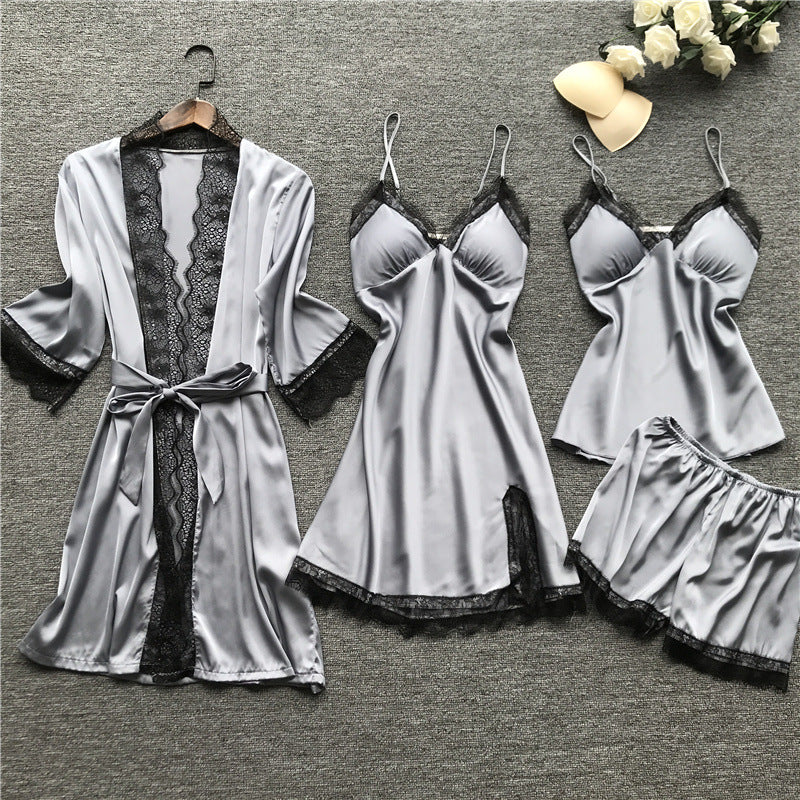 Silk pajama four piece set-zoom-