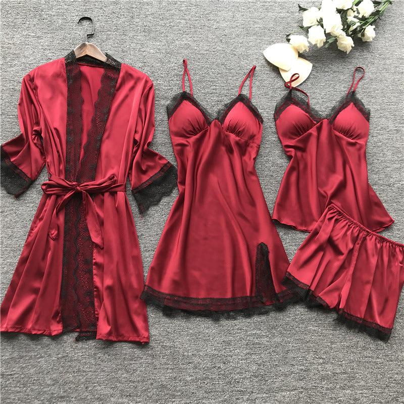 Silk pajama four piece set-zoom-