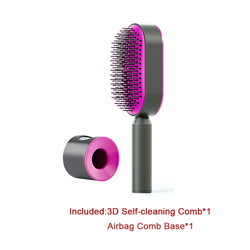 Self Cleaning Hair Brush For Women One-key Cleaning Hair Loss Airbag Massage Scalp Comb Anti-Static Hairbrush-zoom-