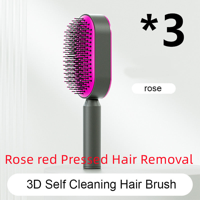Self Cleaning Hair Brush For Women One-key Cleaning Hair Loss Airbag Massage Scalp Comb Anti-Static Hairbrush-zoom-