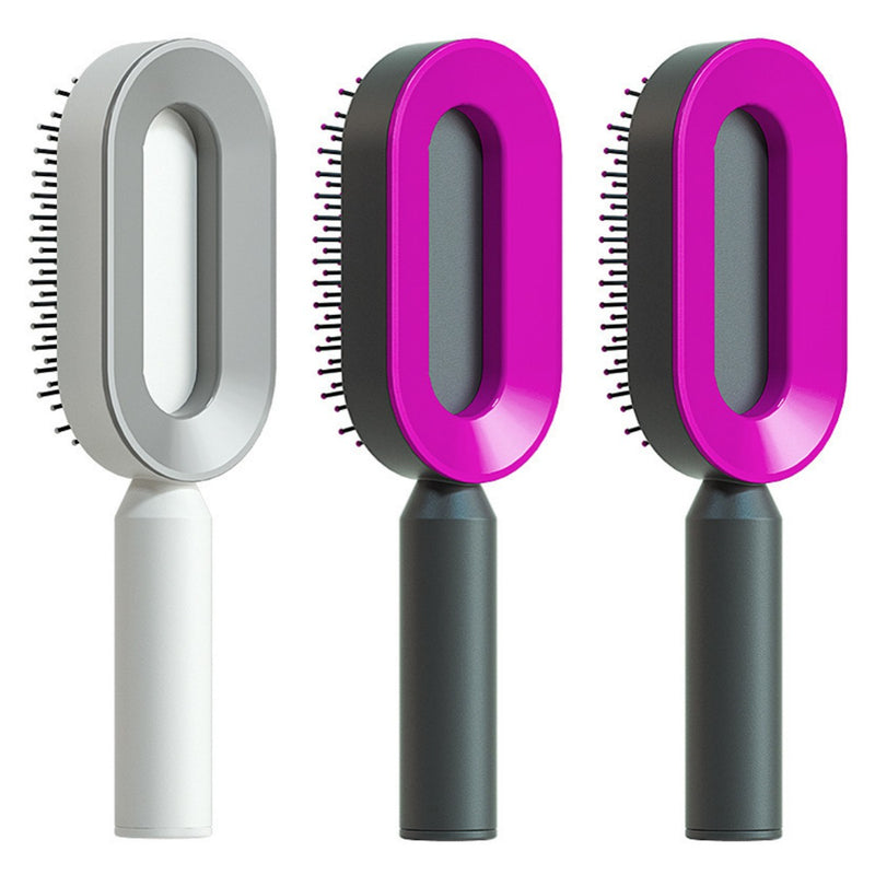Self Cleaning Hair Brush For Women One-key Cleaning Hair Loss Airbag Massage Scalp Comb Anti-Static Hairbrush-zoom-