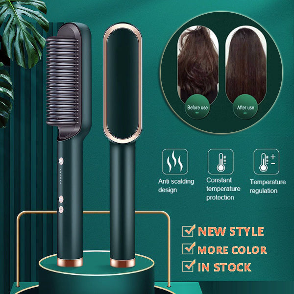 New 2 In 1 Hair Straightener Hot Comb Negative Ion Curling Tong Dual-purpose Electric Hair Brush-zoom-