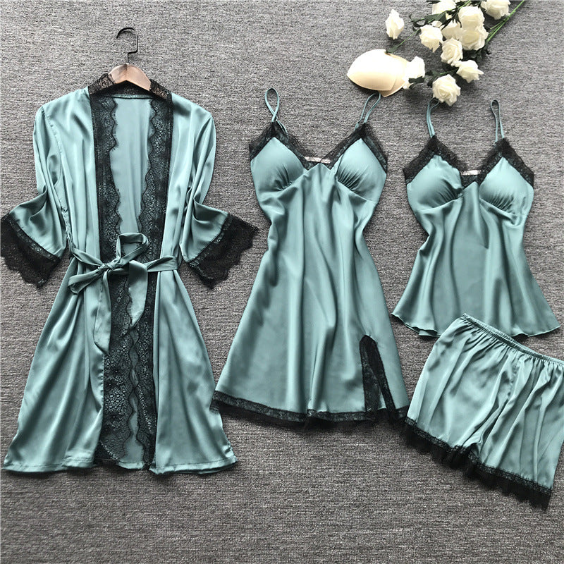 Silk pajama four piece set-zoom-