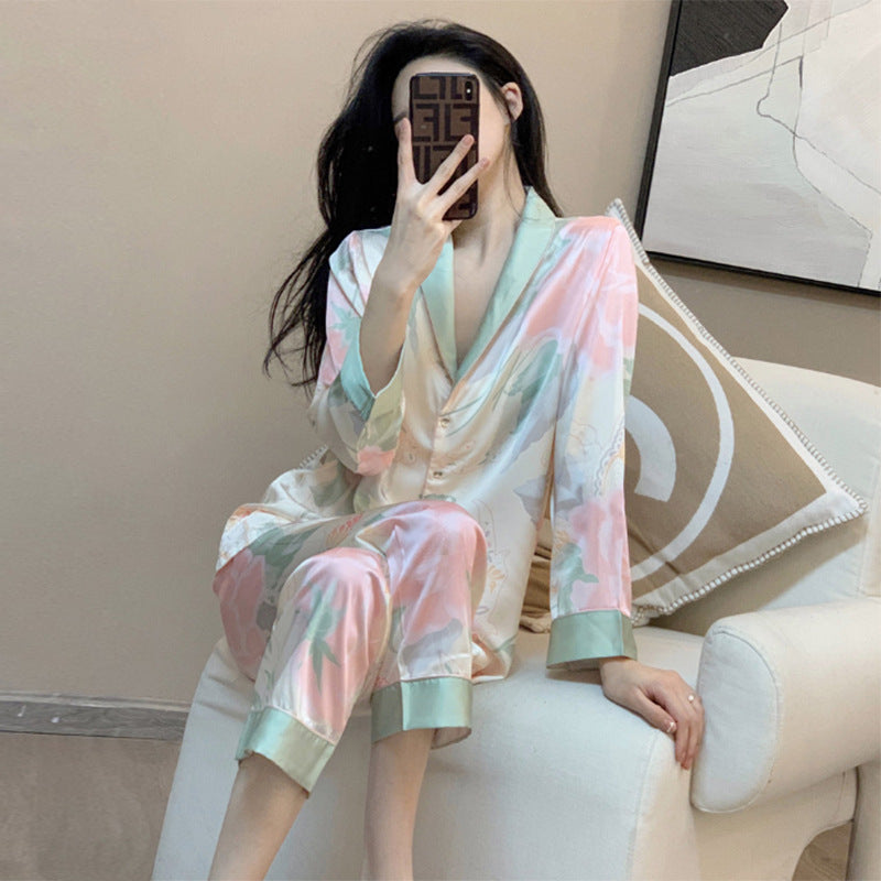 Women's High-end Ice Silk Pajama Set-zoom-