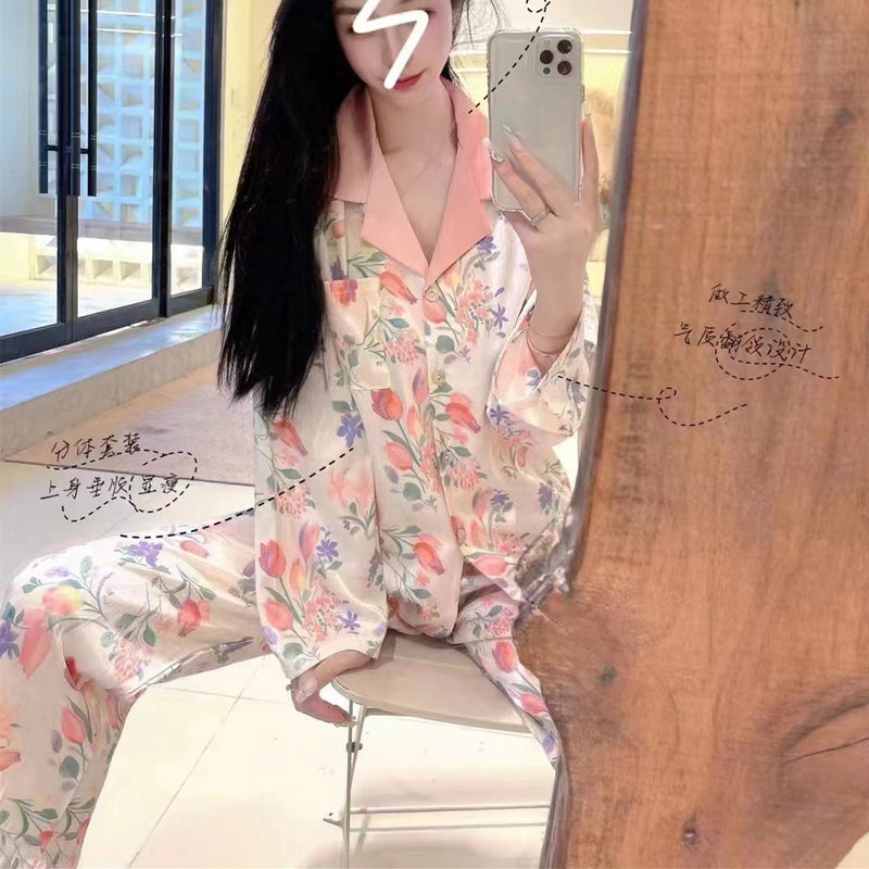 Women's High-end Ice Silk Pajama Set-zoom-