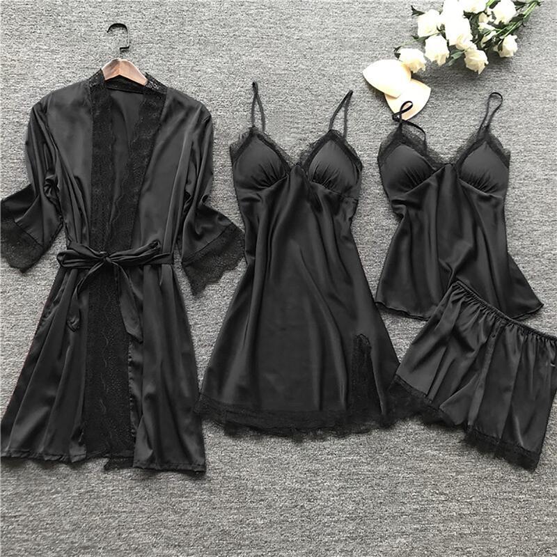 Silk pajama four piece set-zoom-