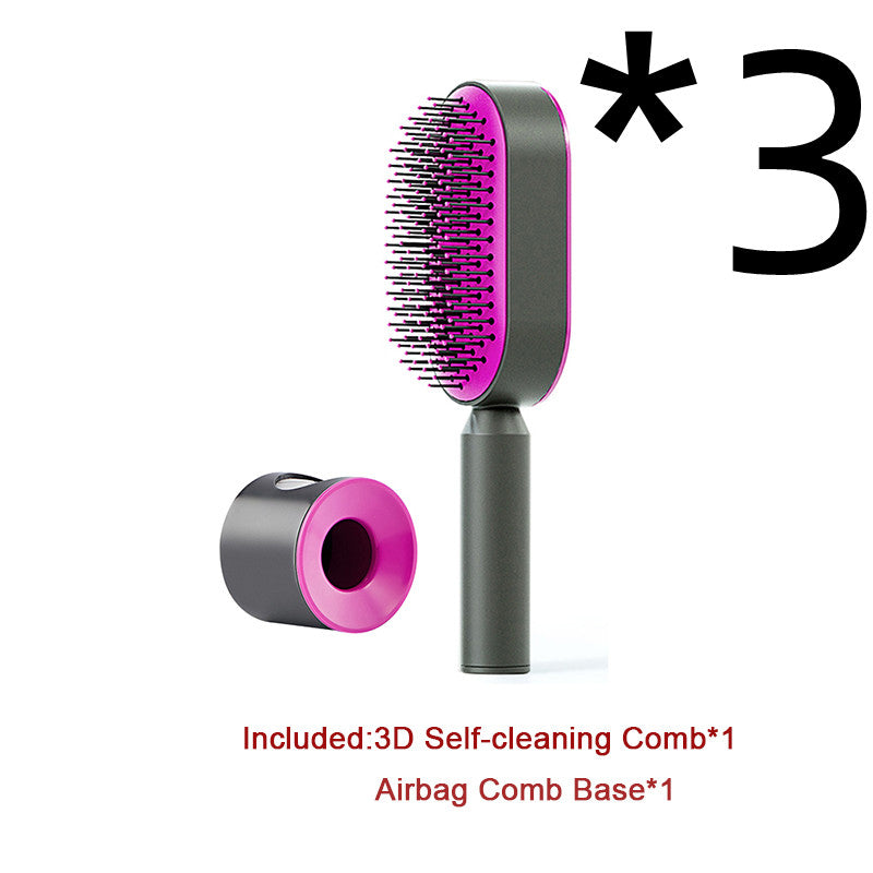 Self Cleaning Hair Brush For Women One-key Cleaning Hair Loss Airbag Massage Scalp Comb Anti-Static Hairbrush-zoom-
