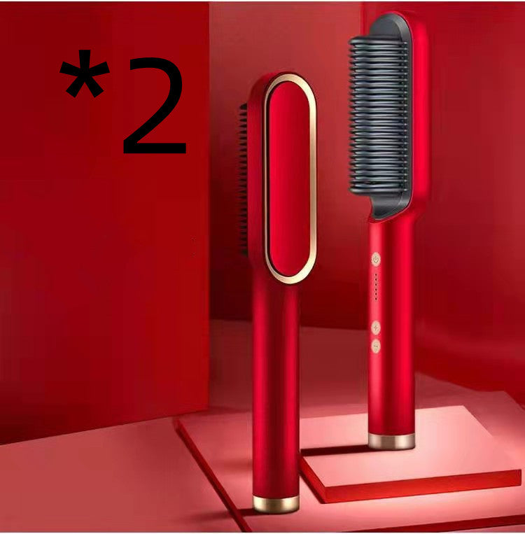 New 2 In 1 Hair Straightener Hot Comb Negative Ion Curling Tong Dual-purpose Electric Hair Brush-zoom-