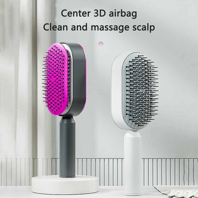 Self Cleaning Hair Brush For Women One-key Cleaning Hair Loss Airbag Massage Scalp Comb Anti-Static Hairbrush-zoom-