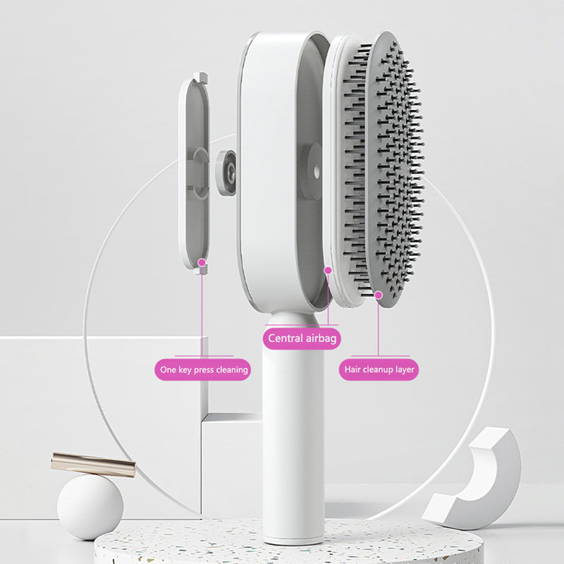 Self Cleaning Hair Brush For Women One-key Cleaning Hair Loss Airbag Massage Scalp Comb Anti-Static Hairbrush-zoom-