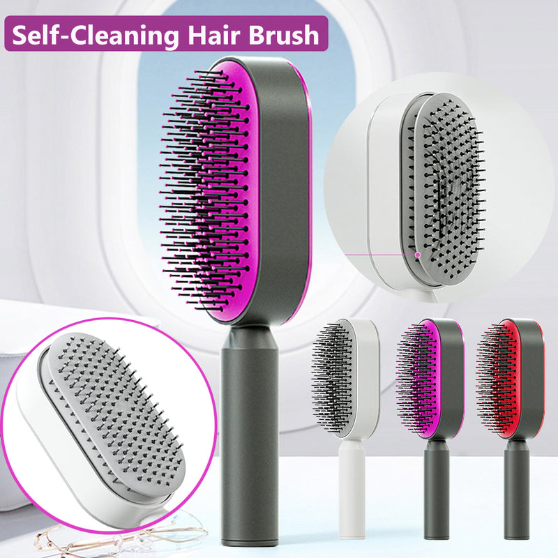 Self Cleaning Hair Brush For Women One-key Cleaning Hair Loss Airbag Massage Scalp Comb Anti-Static Hairbrush-zoom-
