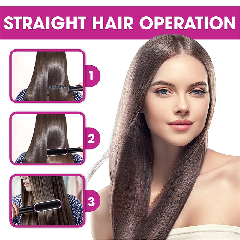 New 2 In 1 Hair Straightener Hot Comb Negative Ion Curling Tong Dual-purpose Electric Hair Brush-zoom-