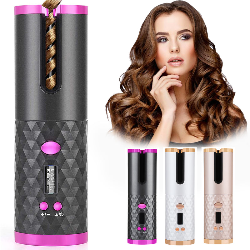 Rechargeable Automatic Hair Curler Women Portable Hair Curling Iron LCD Display Ceramic Curly Rotating Curling Wave Styer-zoom-