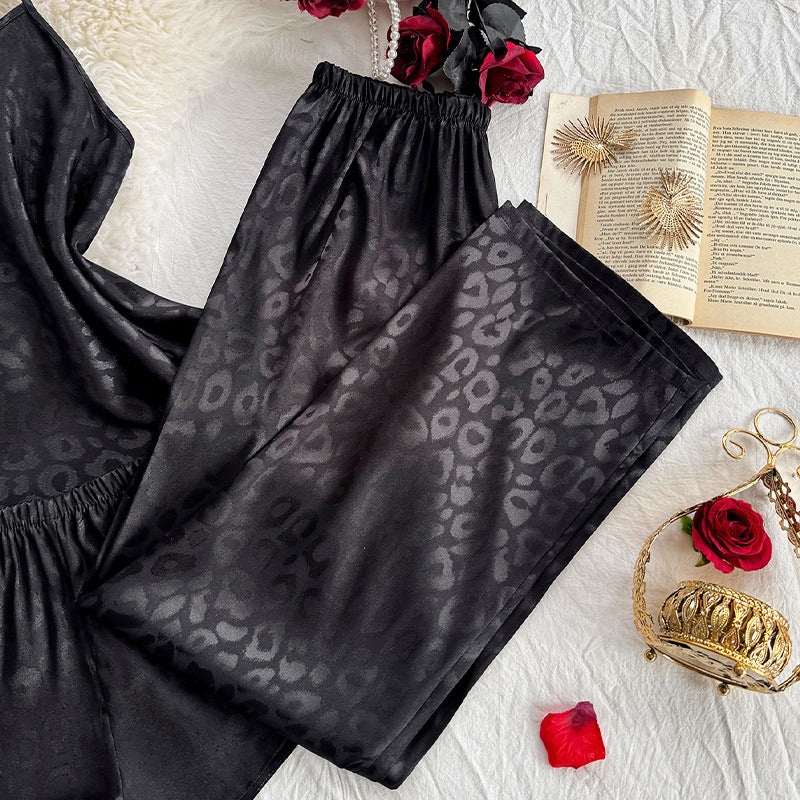 New Printed Faux-silk Pajama Set-zoom-