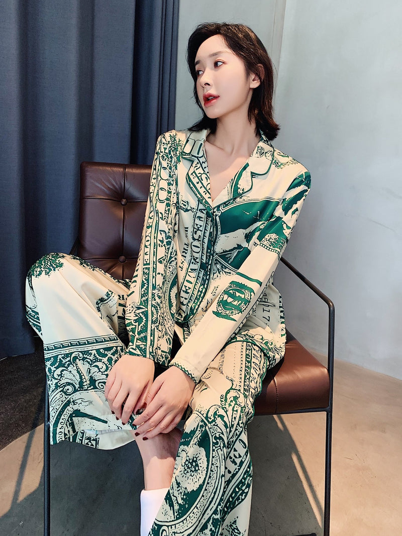 Women's High-end Ice Silk Pajama Set-zoom-