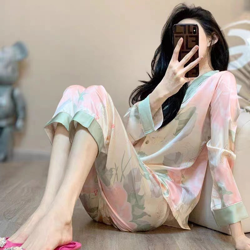 Women's High-end Ice Silk Pajama Set-zoom-