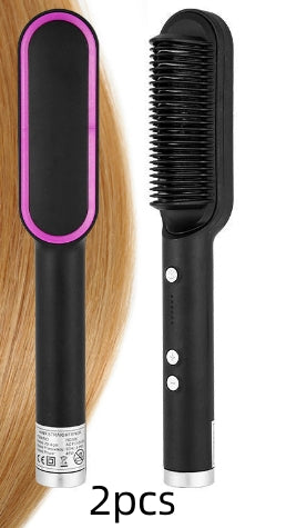 New 2 In 1 Hair Straightener Hot Comb Negative Ion Curling Tong Dual-purpose Electric Hair Brush-zoom-